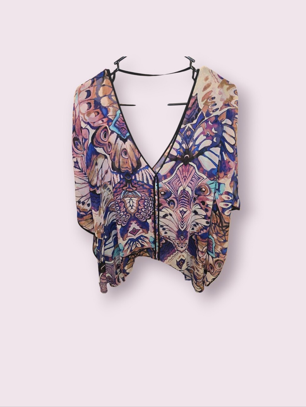 BEBE Vibrant Butterfly Print Two-Piece Set in Purple & Teal Size Large - Picture 4 of 5